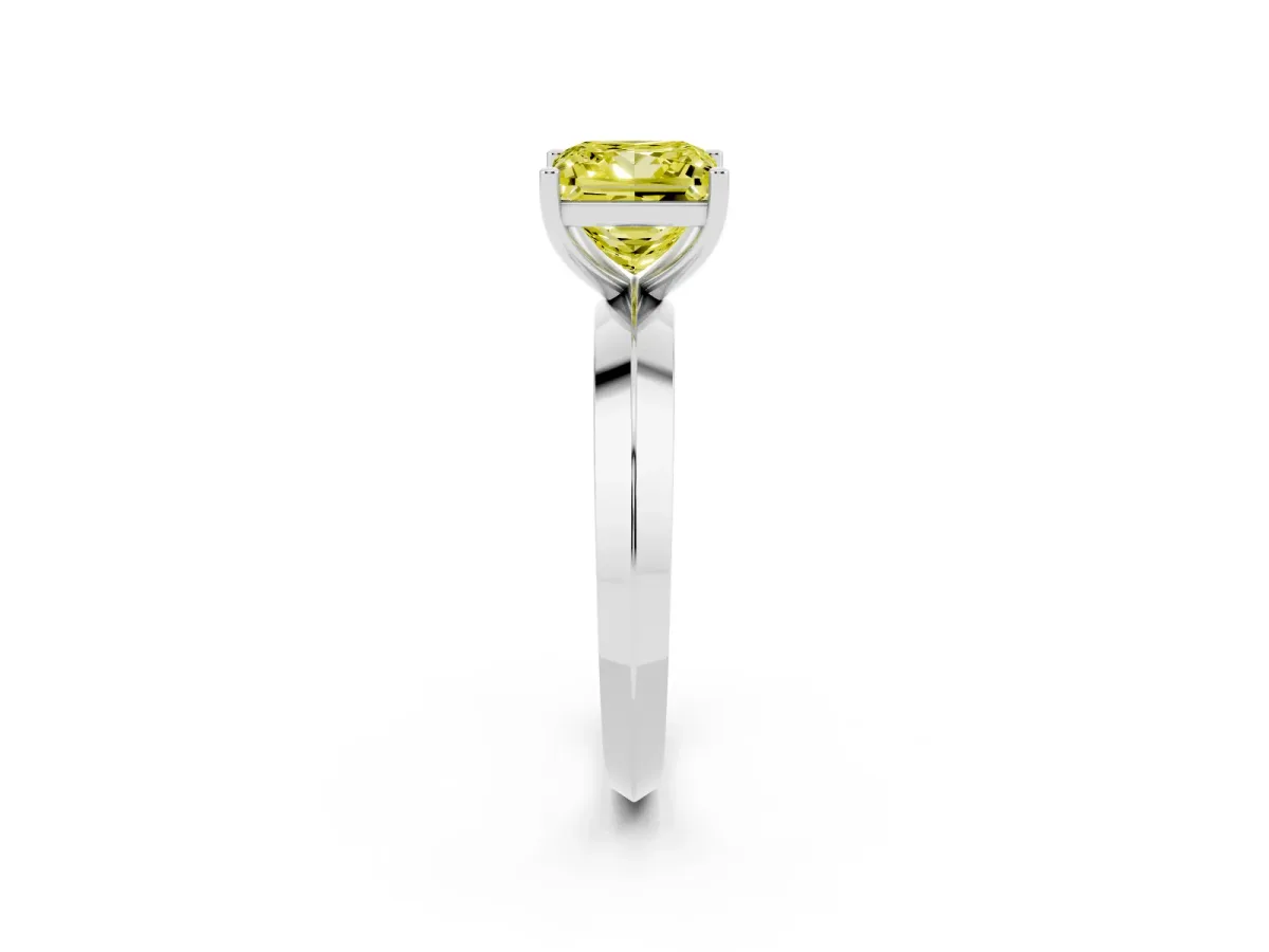 Fancy Yellow Princess Cut Cut Solitaire Engagement Ring with Flat Band and Four-Prong Setting Platinum