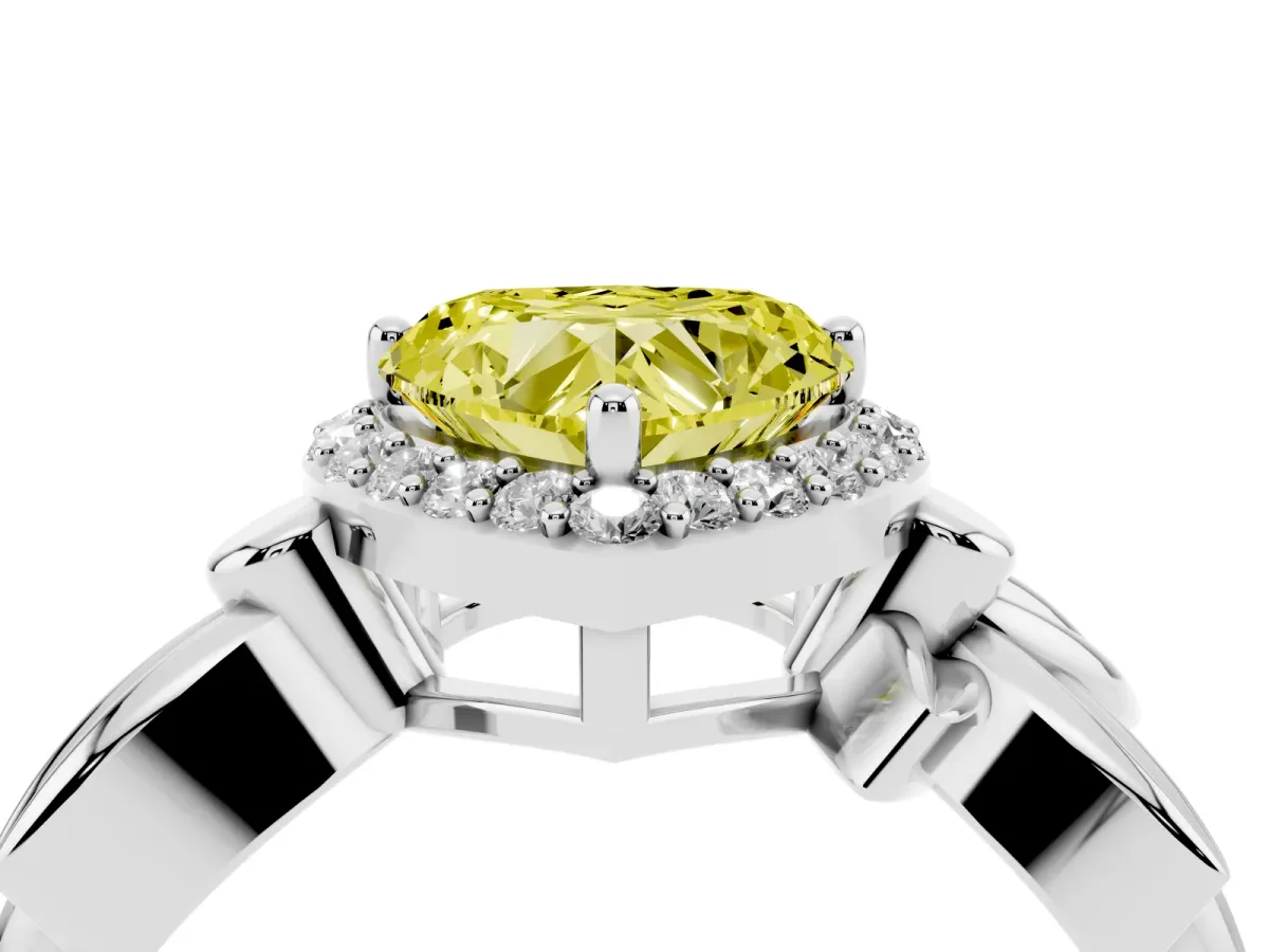 Fancy Yellow Heart Cut Halo Diamond Floral Band with Four-Prong Setting Platinum