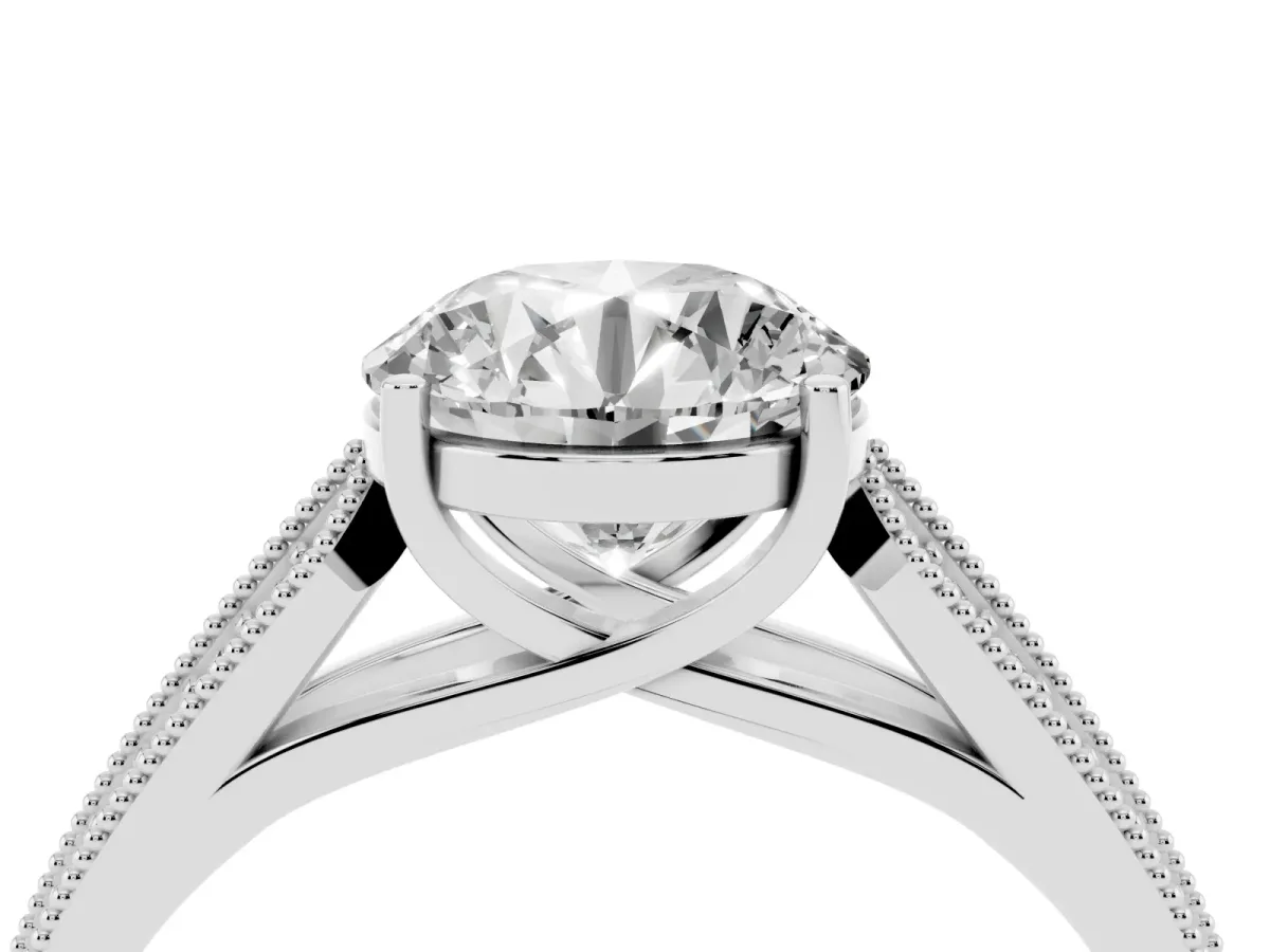 Round Cut Cut Pave Split Shank Engagement Ring with Four-Prong Setting Platinum