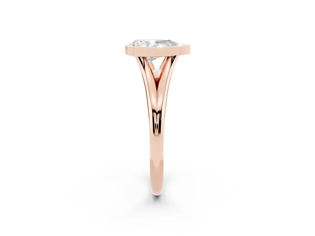 Bezel Set Pear Cut Cut Solitaire Ring with Tapered Band Rose gold