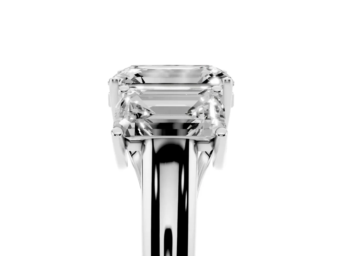 Three-Stone Emerald Cut Diamond Engagement Ring with Prong Setting Platinum
