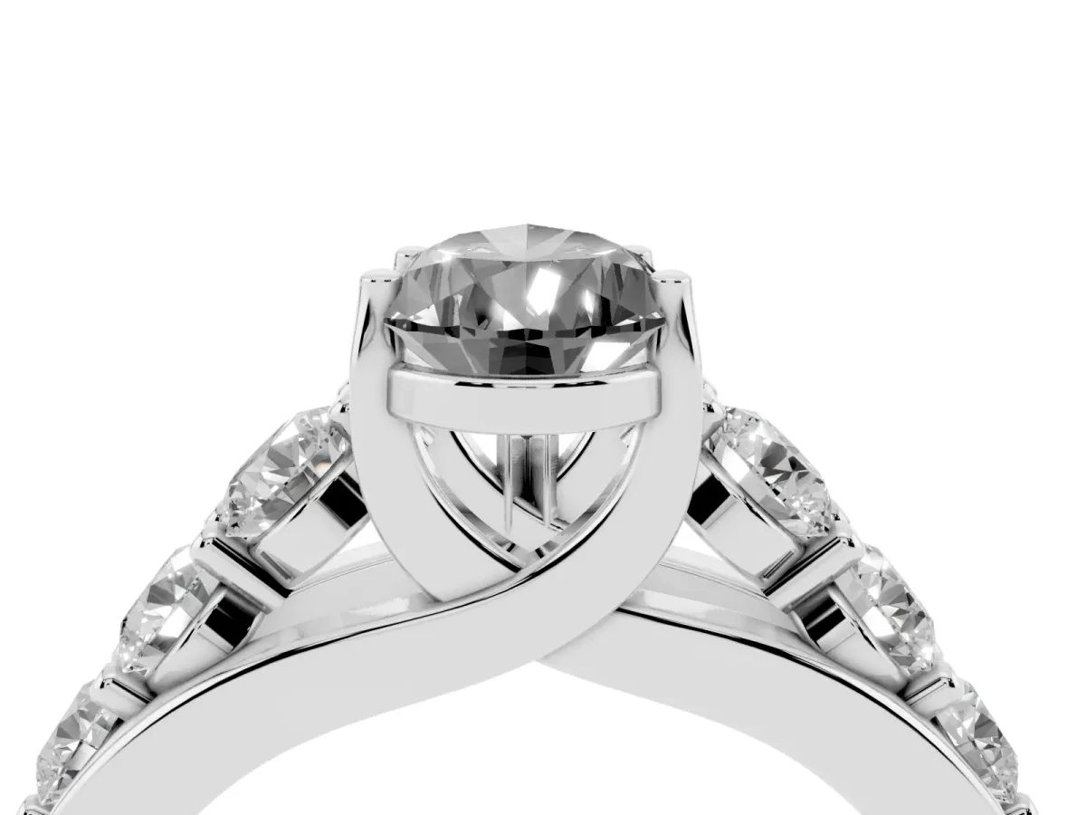 Fancy Black Pear Cut Diamond Engagement Ring with Pavé Band and Four-Prong Setting Silver