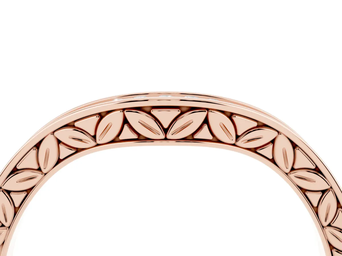 Round Cut Channel Set Wave Band with Pavé Setting Rose gold