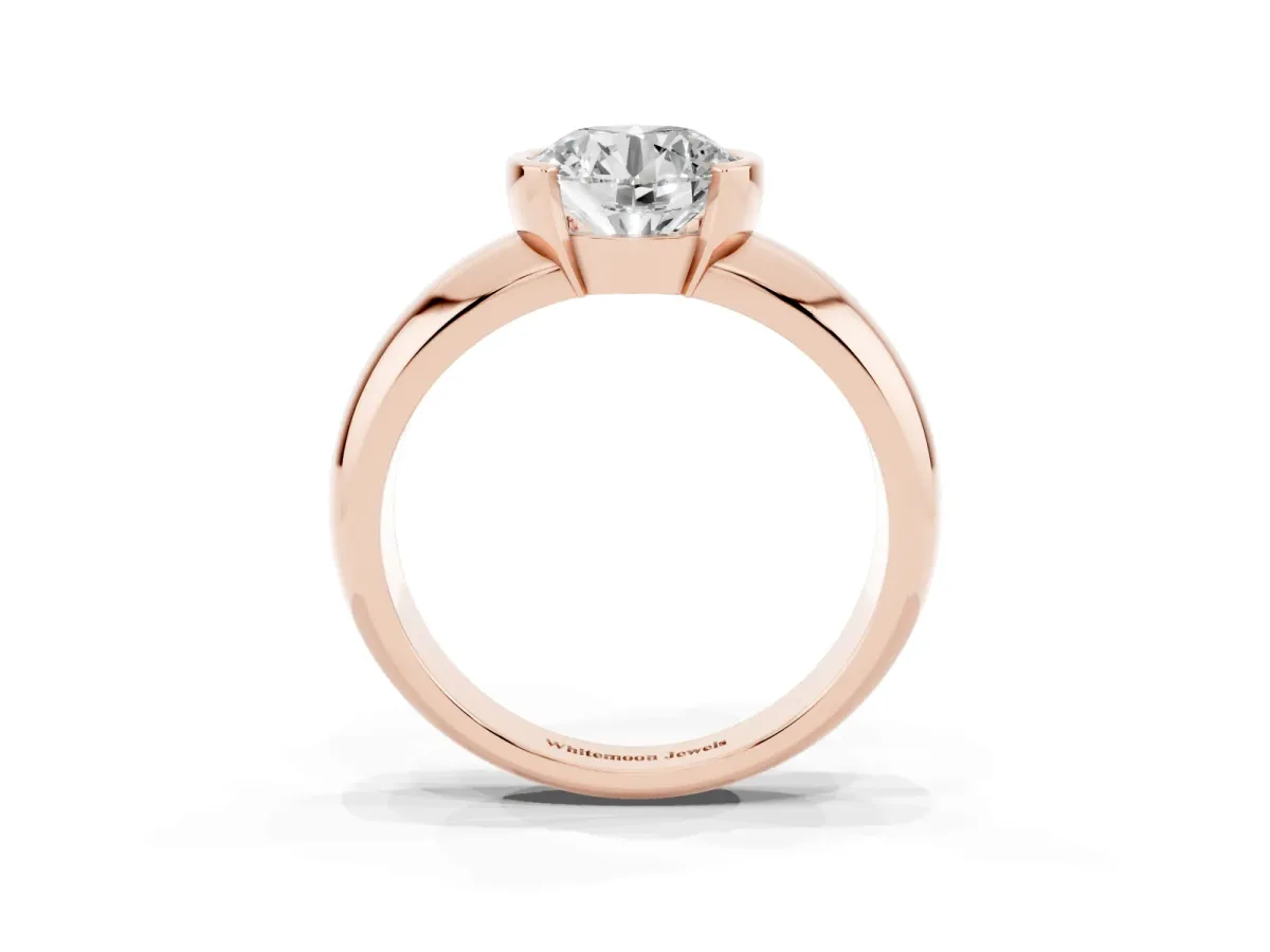 Round Cut Solitaire Tension Set Diamond Ring with Wide Band Rose gold