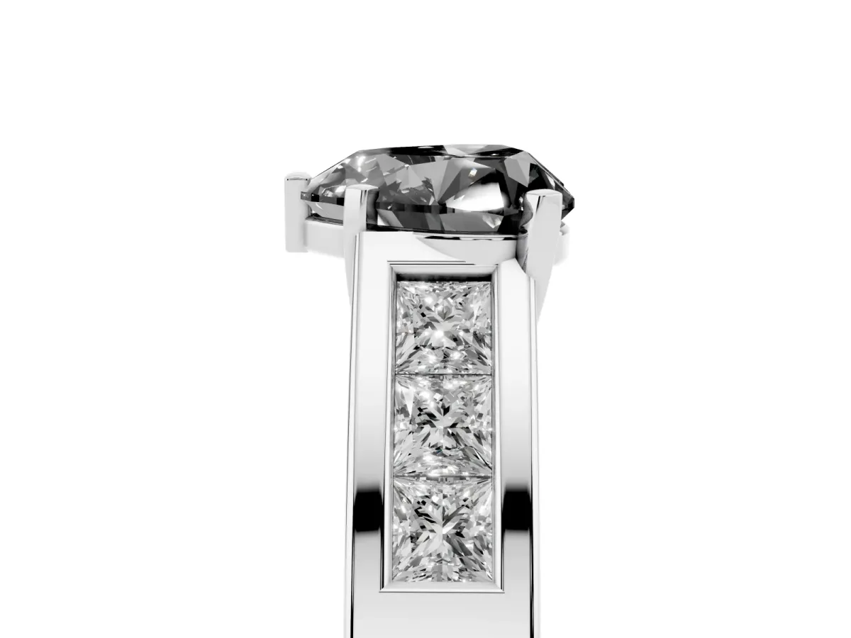 Fancy Black Heart Cut Cut Channel Set Solitaire Ring with Four-Prong Setting Silver