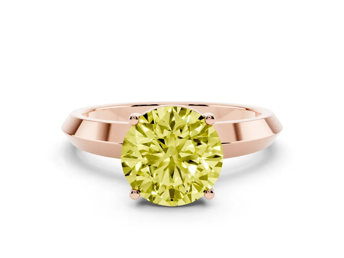 Fancy Yellow Round Cut Cut Solitaire Engagement Ring with Flat Band and Four-Prong Setting Rose gold