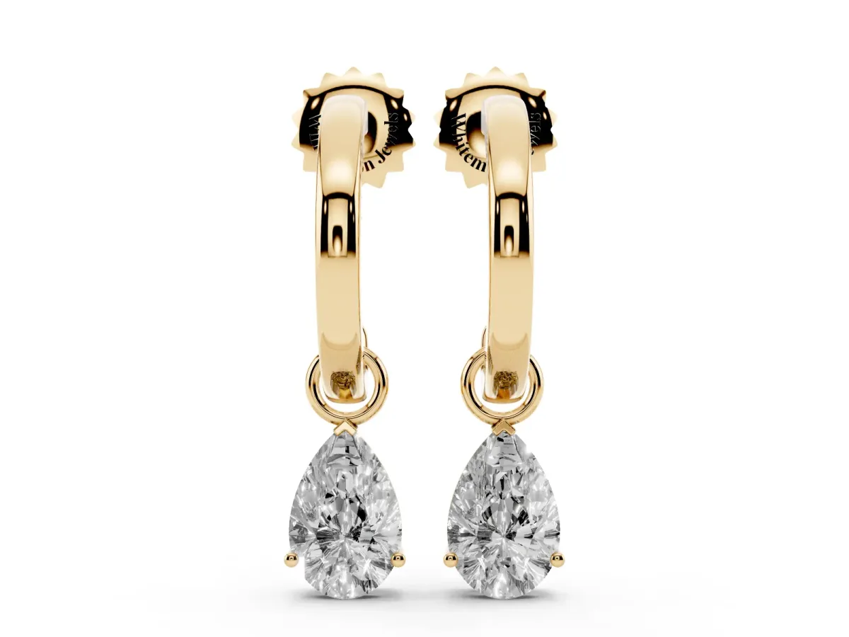 Pear Diamond Drop Earrings with Screw Back Yellow gold