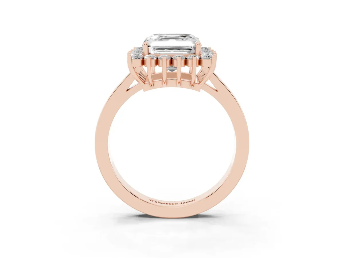 Asscher Cut Cut Diamond Halo Ring with Round Brilliant Halo and Solitaire Band Rose gold