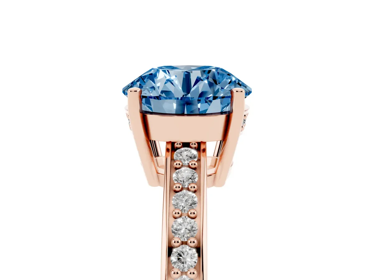 Fancy Blue Round Cut Solitaire Pavé Band Prong Setting Ring Rose gold