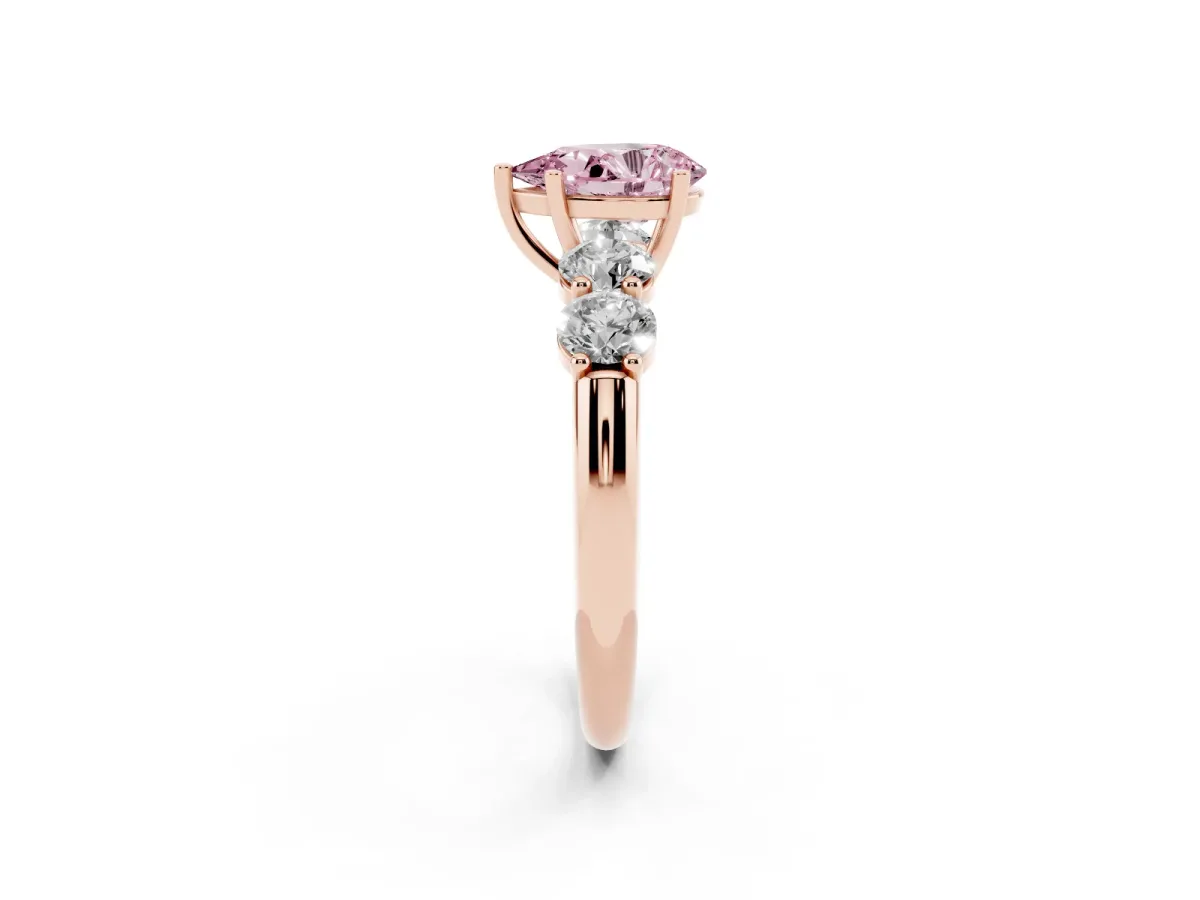 Fancy Pink Pear Cut Cut Five-Stone Prong Set Diamond Ring with Classic Band Rose gold