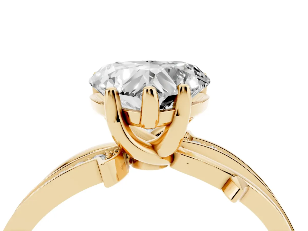 Heart Cut Solitaire Twist Band with Pavé Accents and Four-Prong Setting Yellow gold