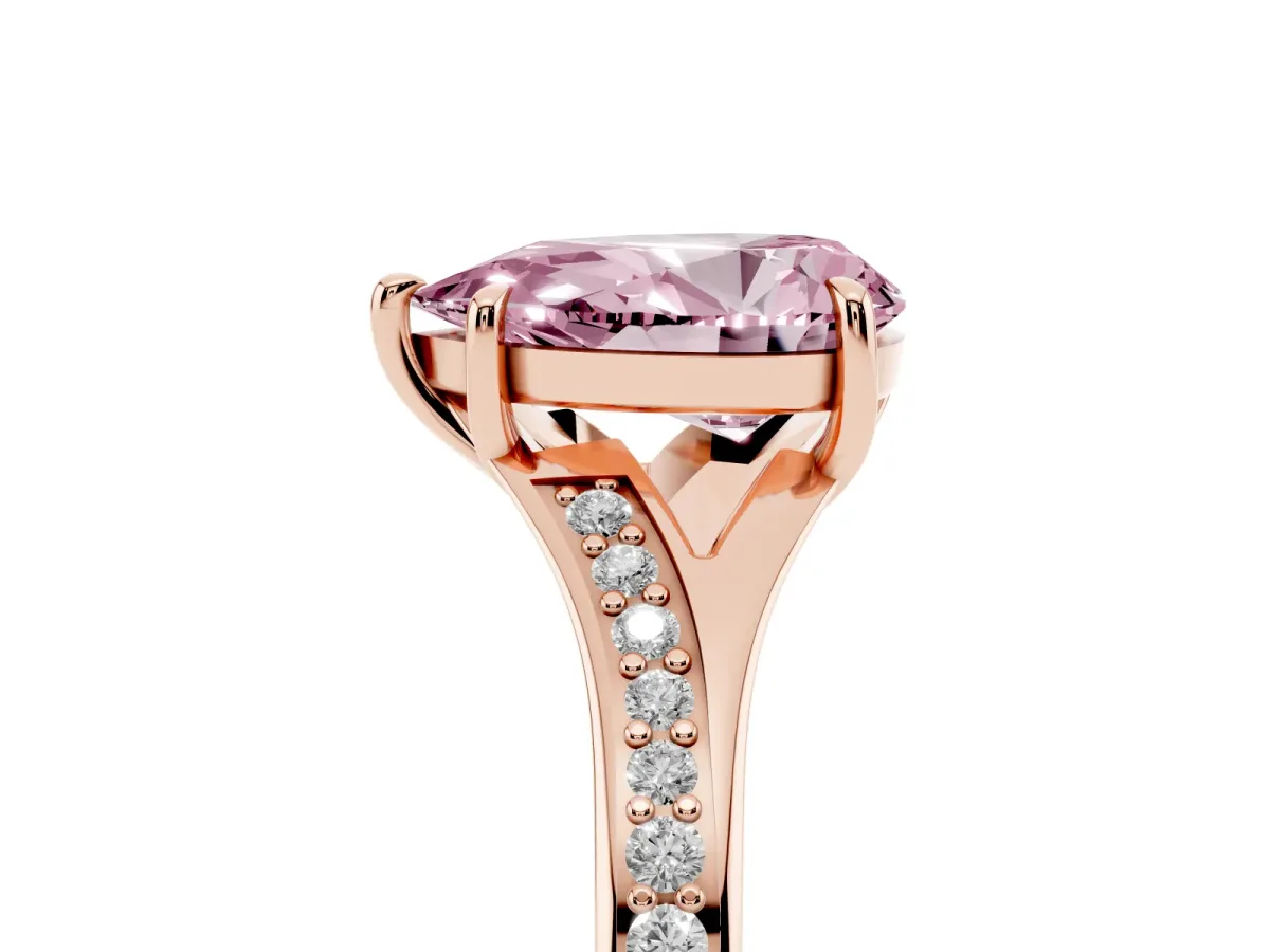 Fancy Pink Pear Cut Diamond Solitaire Ring with Pavé Band and Prong Setting Rose gold