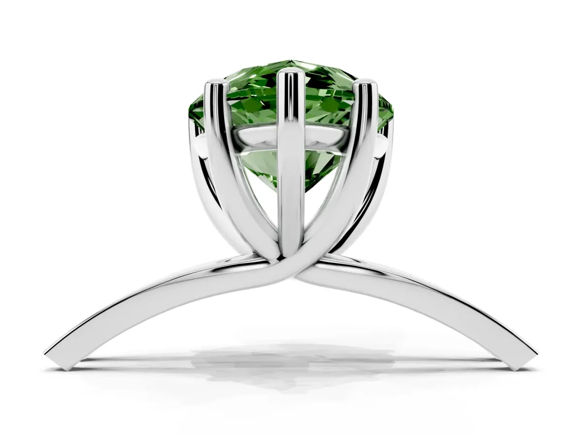 Fancy Green Pear Cut Cut Diamond Solitaire Engagement Ring with Tapered Plain Band and Four-Prong Setting Platinum