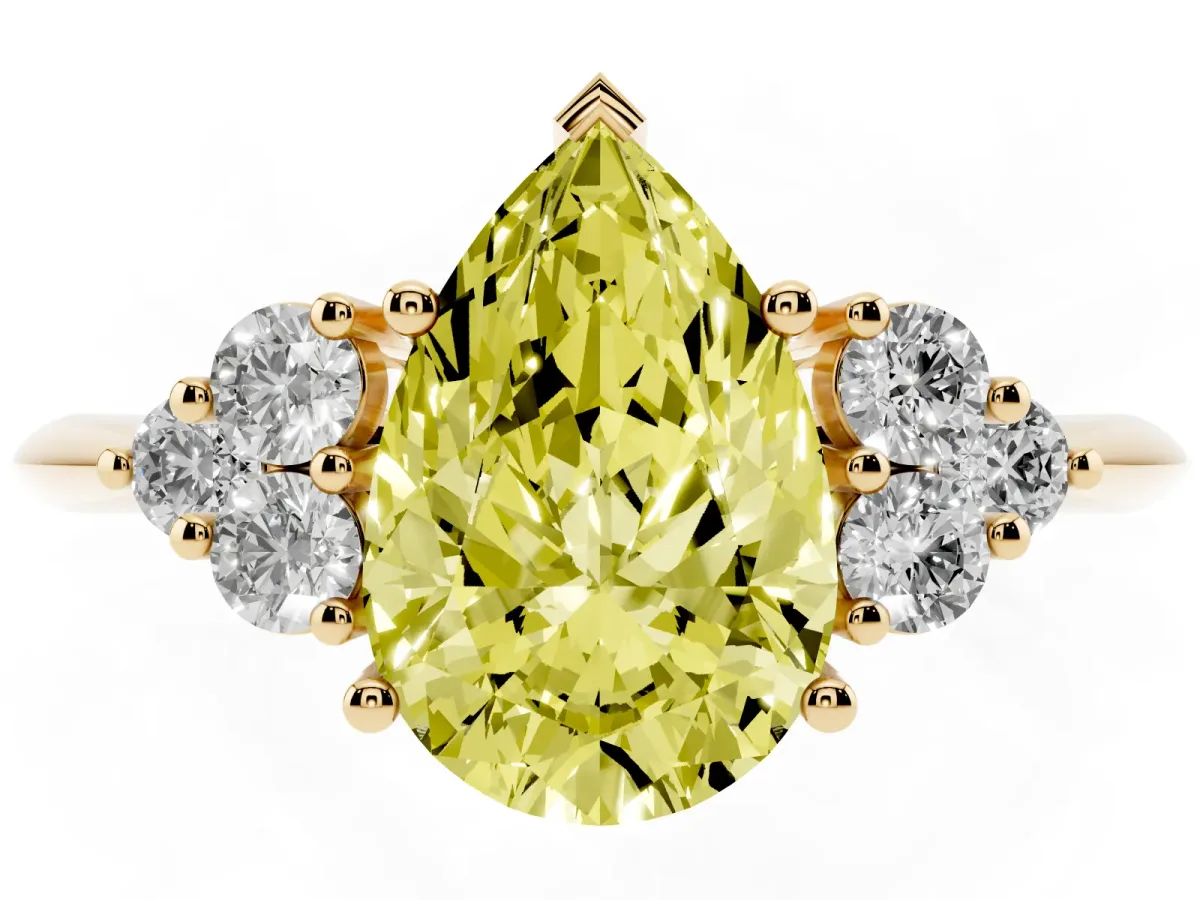 Fancy Yellow Pear Cut Cut Diamond Cluster Ring with Solitaire Band and Four-Prong Setting Yellow gold