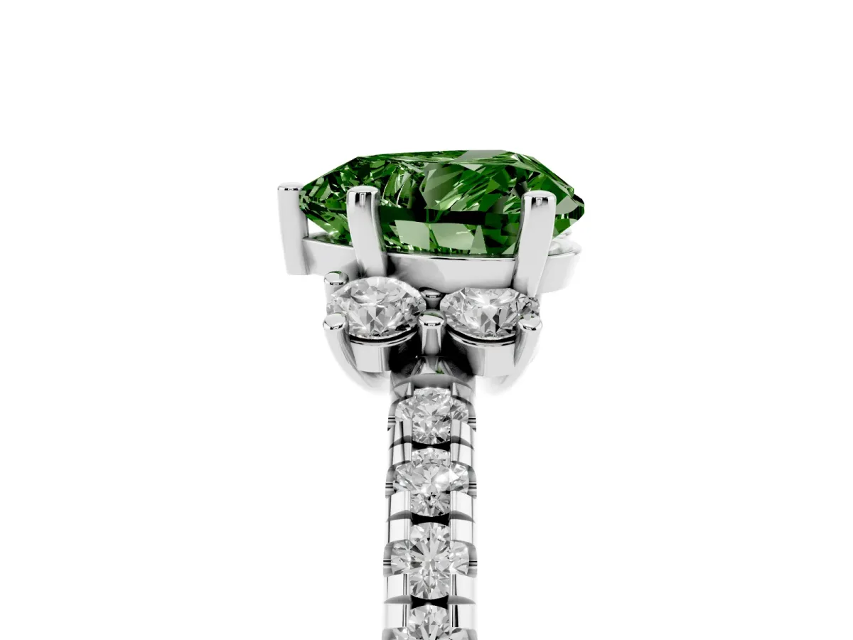 Fancy Green Heart Cut Diamond Three-Stone Pave Band with Four-Prong Setting Silver