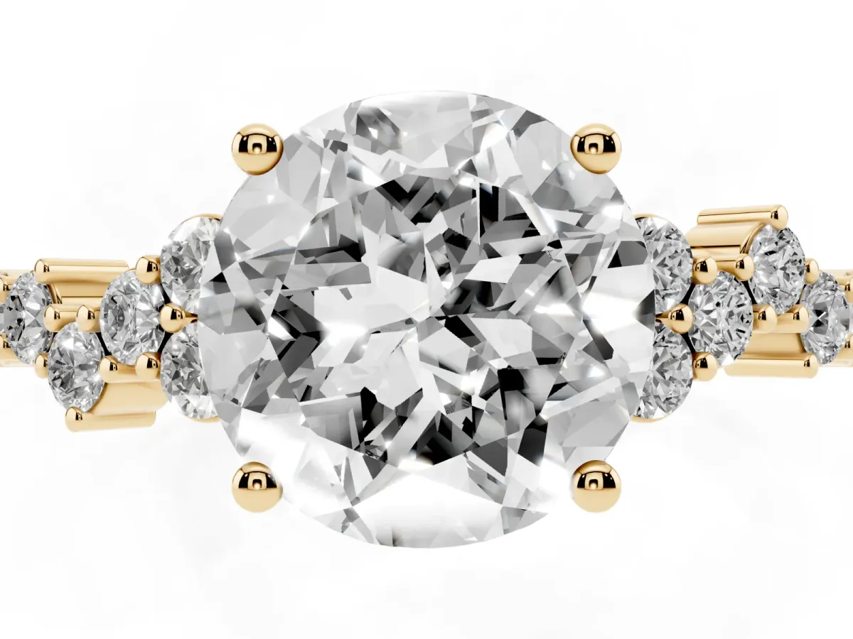 Round Cut Diamond Scattered Round Accent Ring with Prong Setting Yellow gold