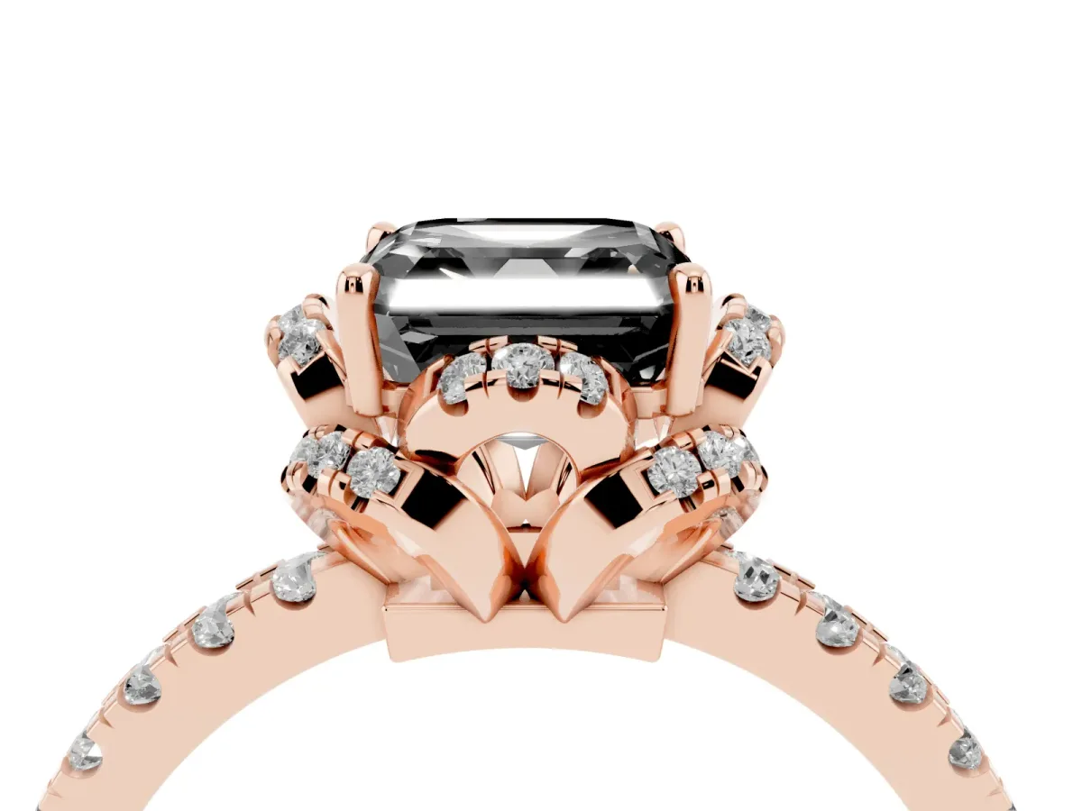 Fancy Black Asscher Cut Diamond Halo Pave Band with Four-Prong Setting Rose gold
