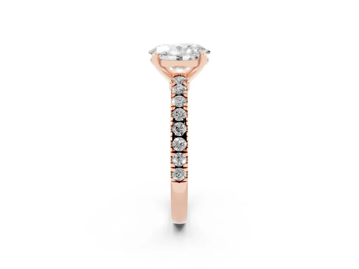 Oval Cut Solitaire Diamond with Pavé Band and Four-Prong Setting Rose gold