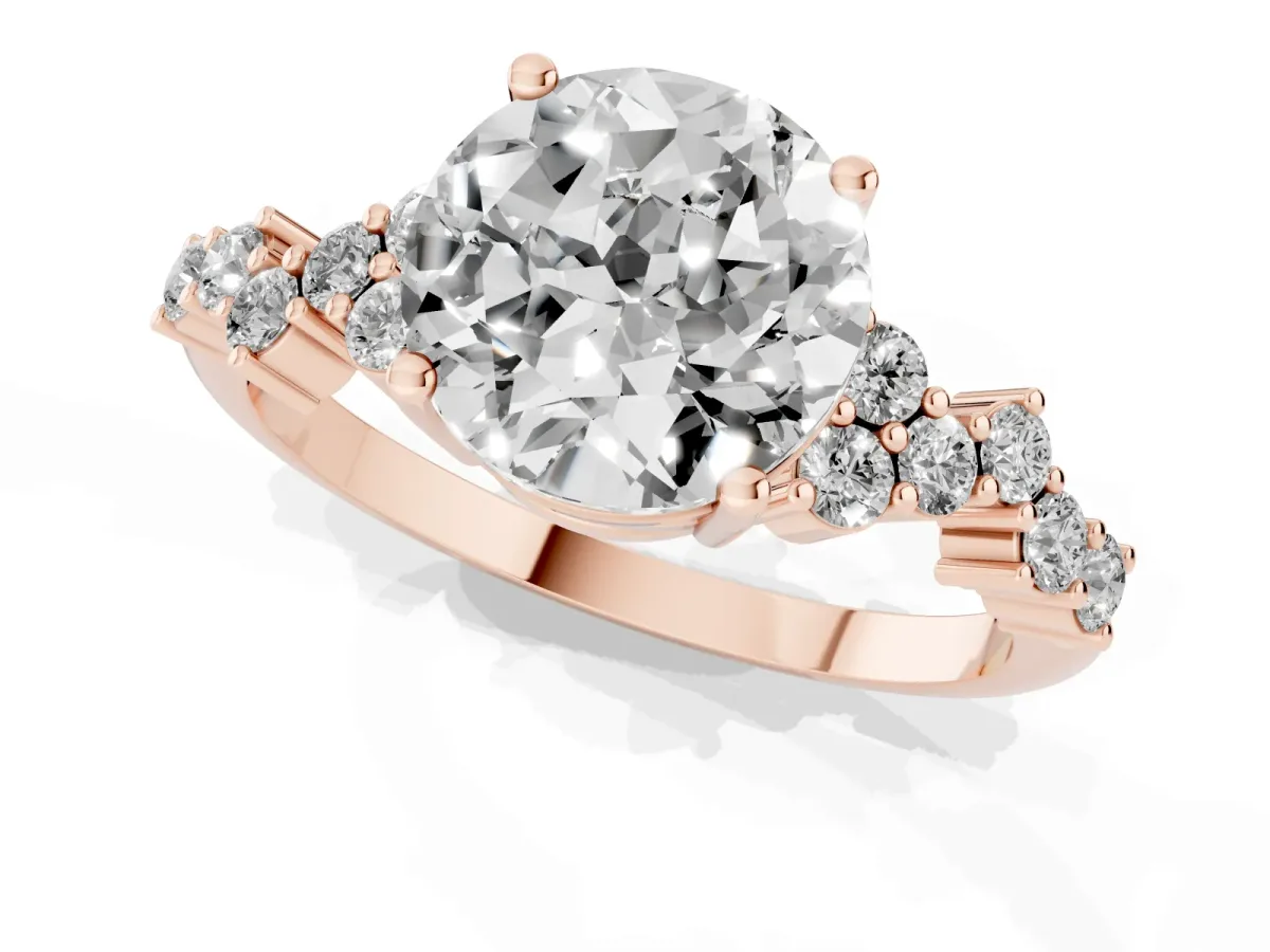 Round Cut Diamond Scattered Round Accent Ring with Prong Setting Rose gold
