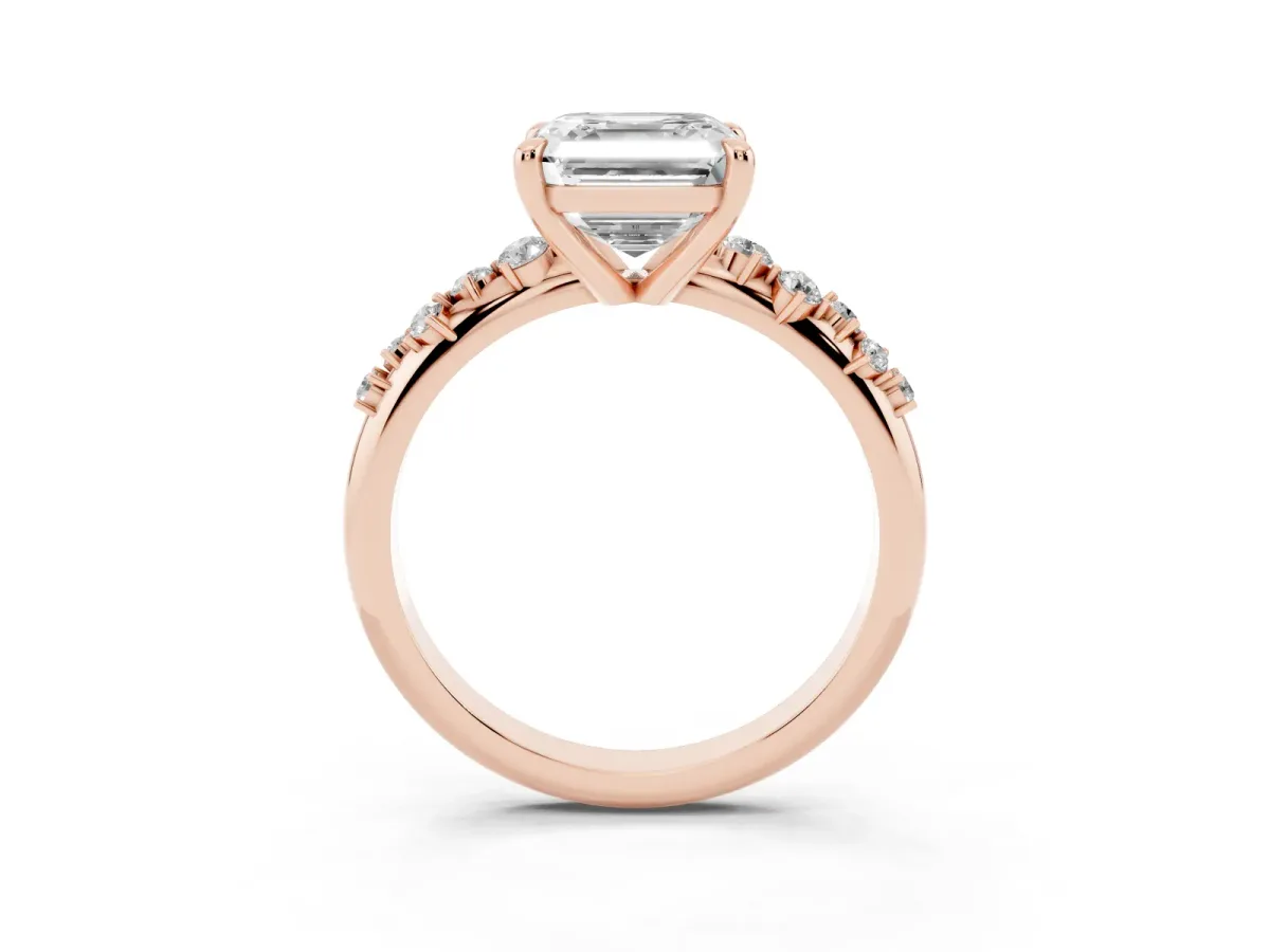 Asscher Cut Cut Diamond Vine Band with Four-Prong Setting Rose gold