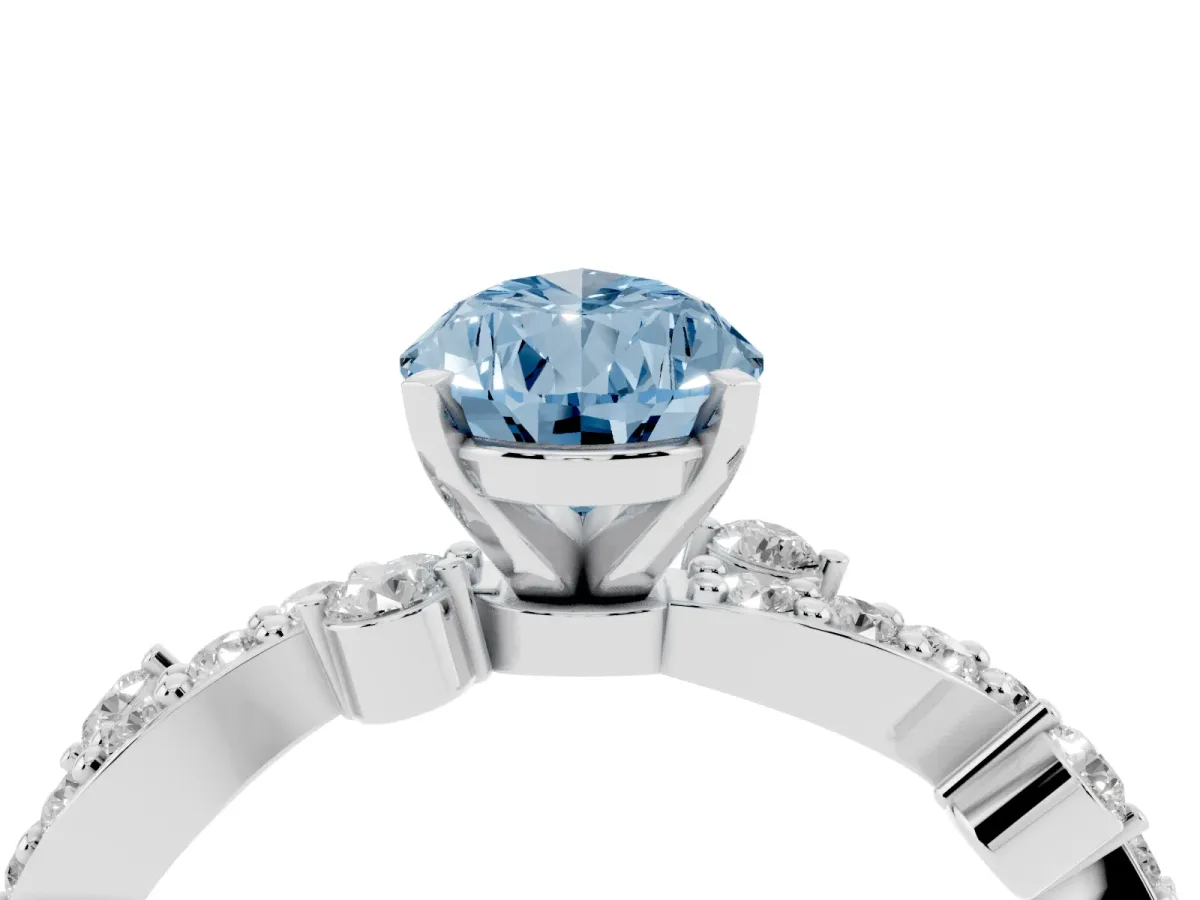 Fancy Blue Pear Cut Cut Solitaire Diamond Twisted Band with Pave Setting Silver