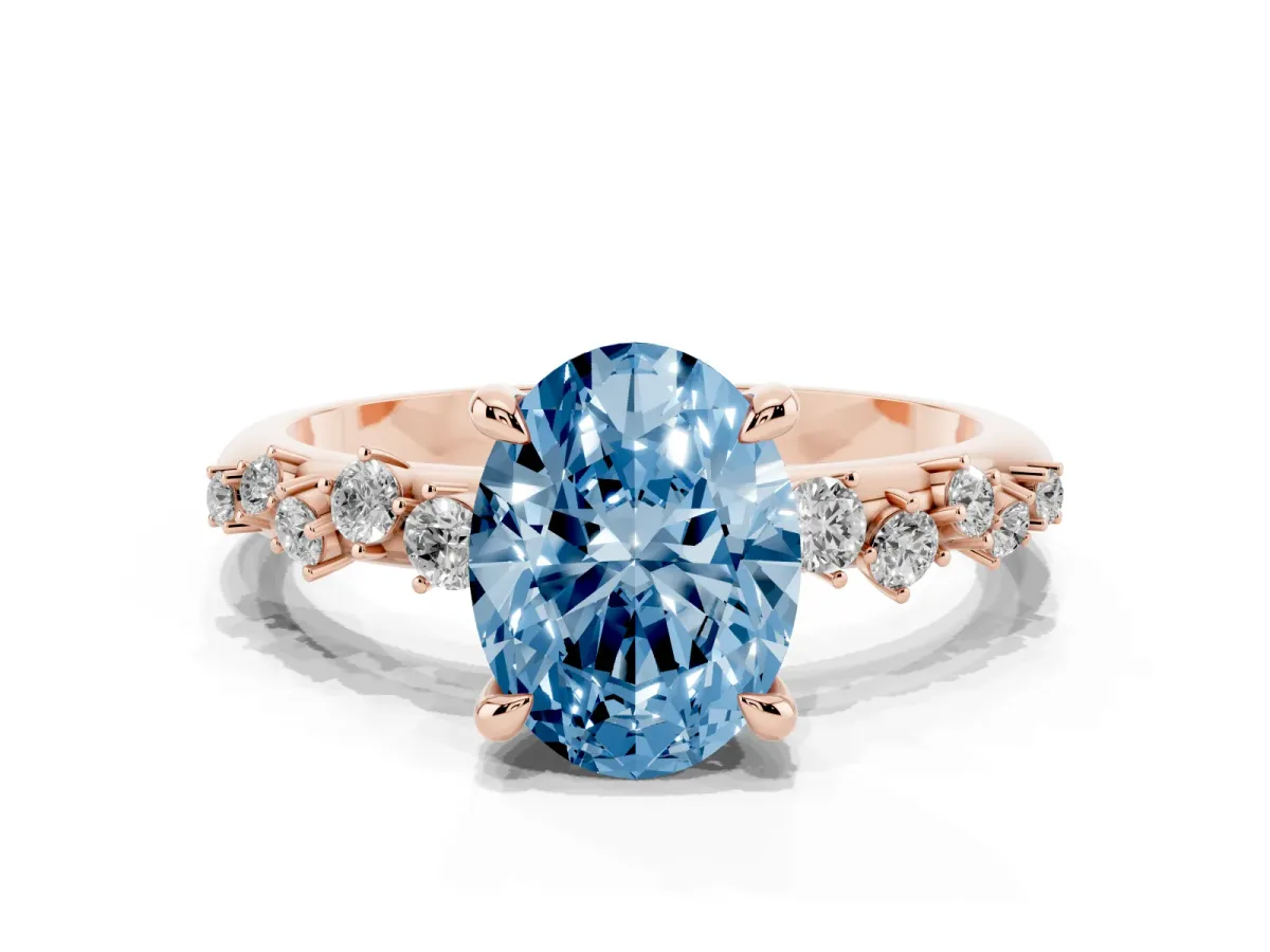 Fancy Blue Oval Cut Cut Diamond Vine Band with Four-Prong Setting Rose gold