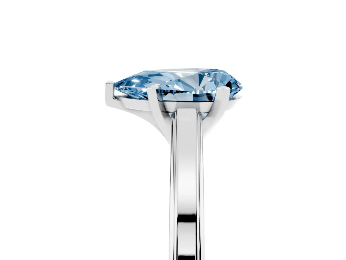 Fancy Blue Pear Cut Solitaire Diamond Ring with Four-Prong Setting and Classic Band White gold