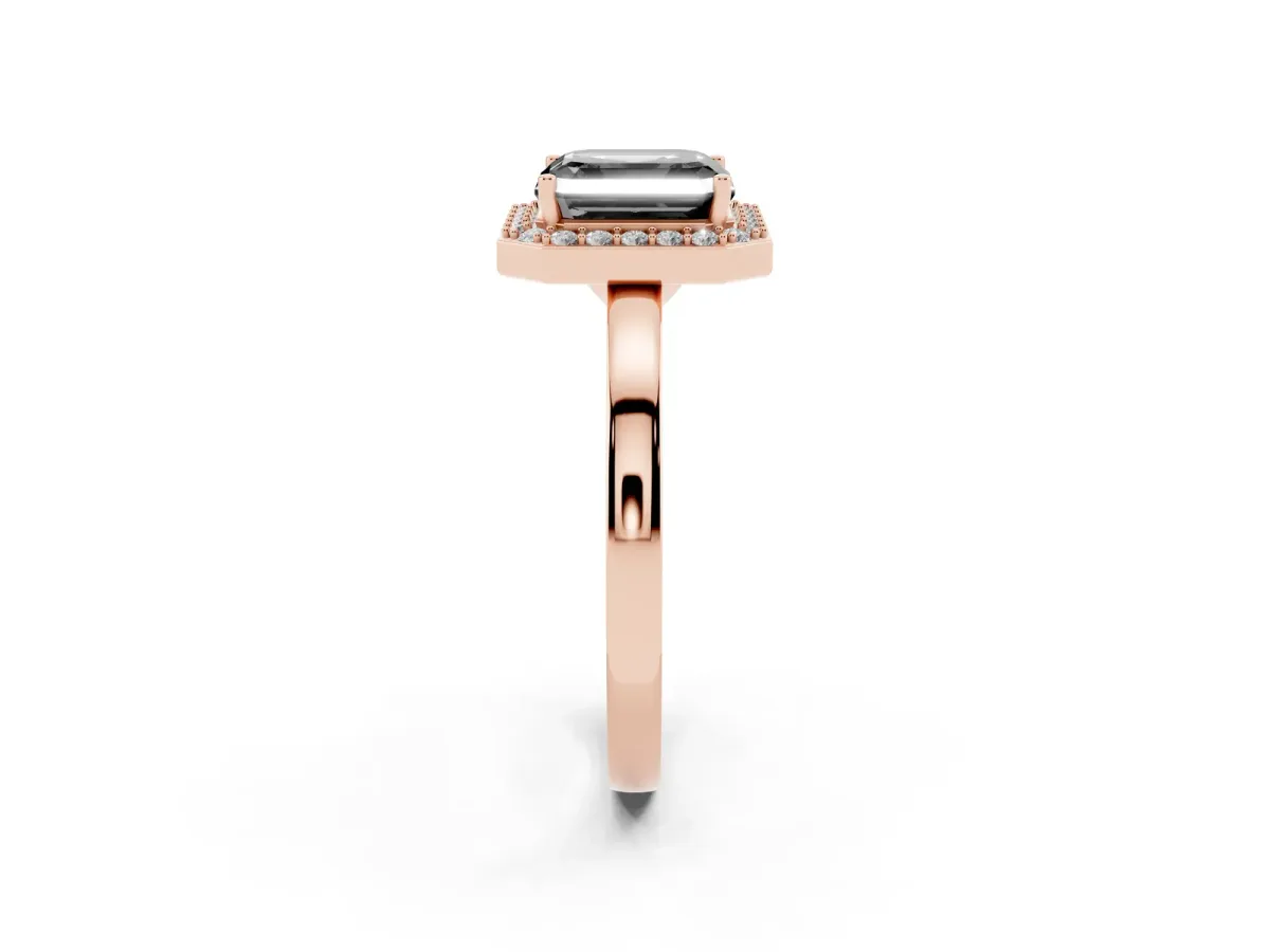 Fancy Black Asscher Cut Halo Diamond Ring with Solitaire Band and Prong Setting Rose gold