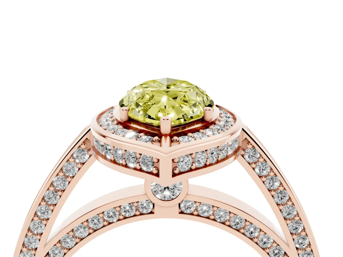 Fancy Yellow Marquise Cut Cut Halo Pave Split Shank Prong Setting Ring Rose gold