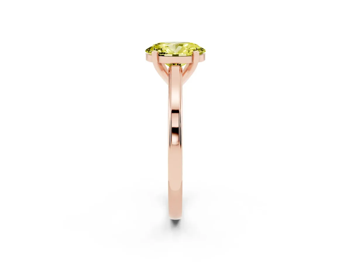 Fancy Yellow Oval Cut Solitaire Diamond Ring with Four-Prong Setting and Classic Band Rose gold