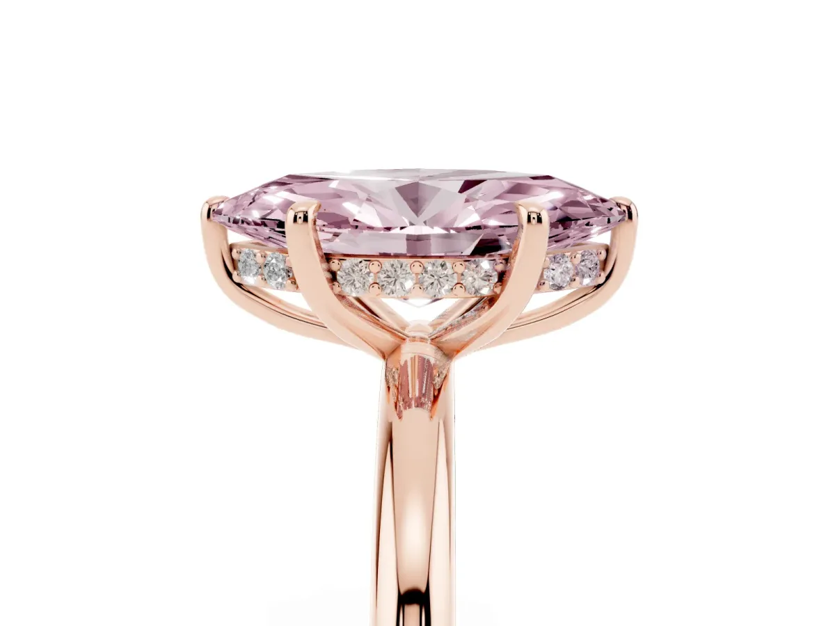 Fancy Pink Marquise Cut Diamond Solitaire Ring with Thin Band and Four-Prong Setting Rose gold
