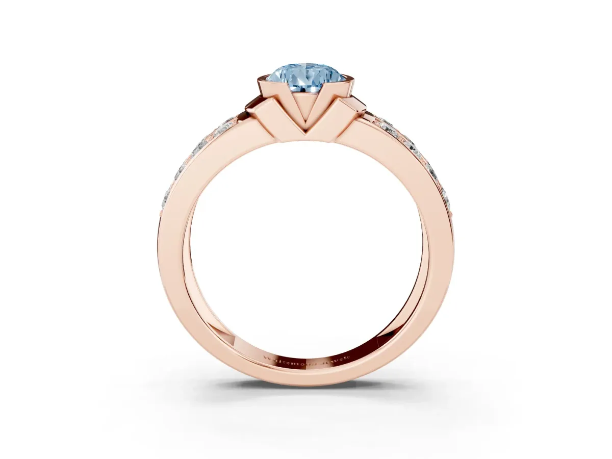 Fancy Blue Pear Cut Brilliant Diamond Channel Set Wide Band Ring with Bezel Setting Rose gold