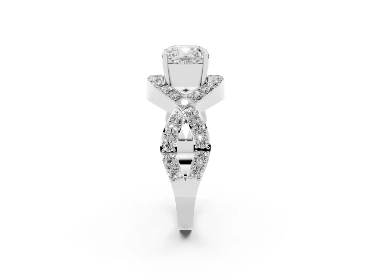 Cushion Cut Solitaire Twist Band Pavé Diamond Engagement Ring Silver