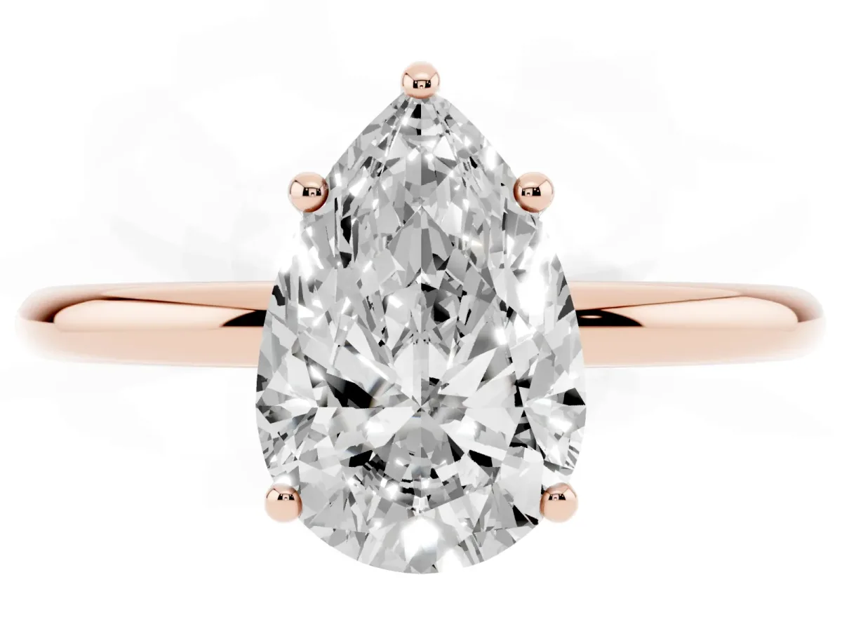 Pear Cut Solitaire Diamond Ring with a Classic Band and Four-Prong Setting Rose gold