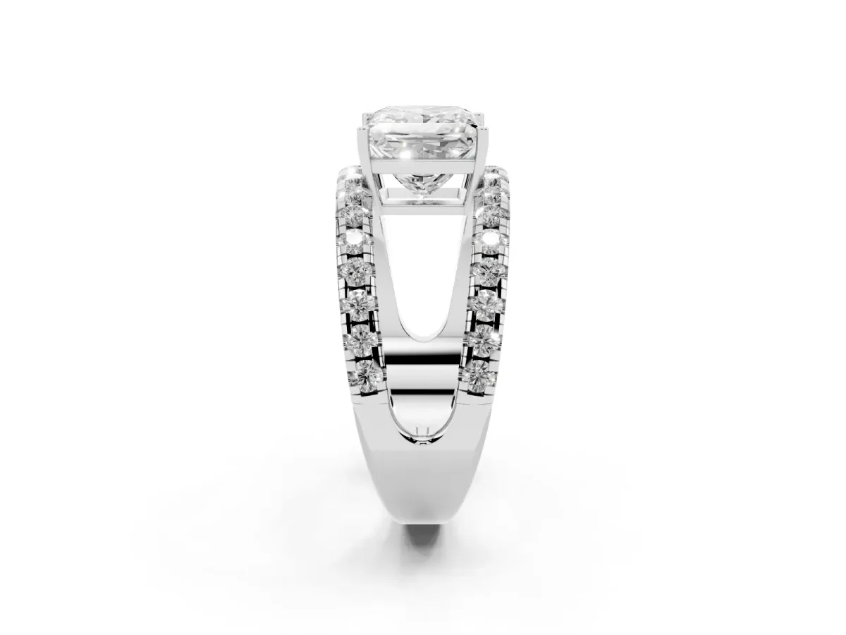 Princess Cut Solitaire Split Shank Pave Diamond Ring Platinum