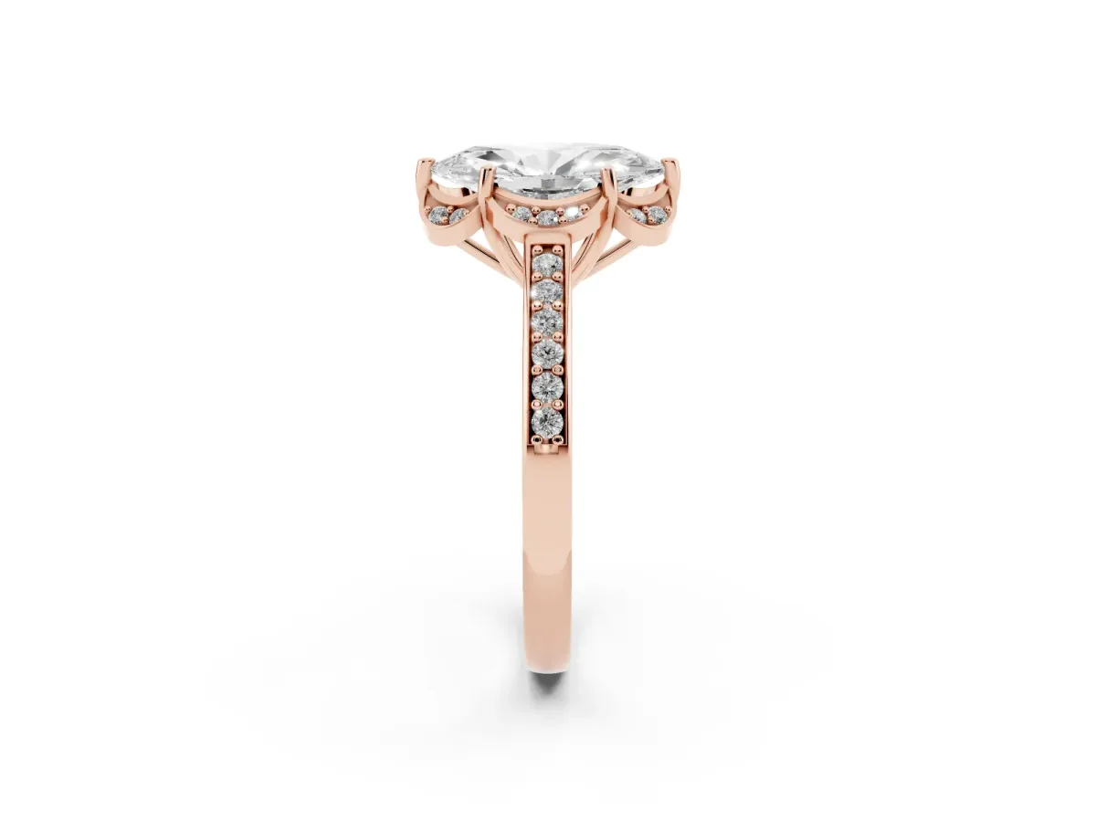 Marquise Cut Cut Halo Diamond Ring with Channel Set Band and Four-Prong Setting Rose gold