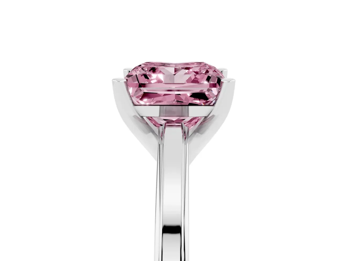 Fancy Pink Princess Cut Solitaire Diamond Ring with Four-Prong Setting and Classic Band Silver