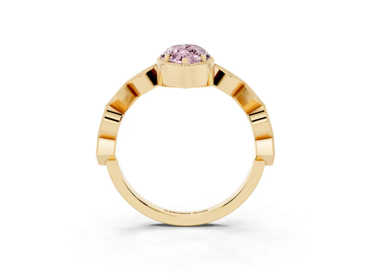 Fancy Pink Marquise Cut Milgrain Marquise Diamond Twist Band Ring Yellow gold