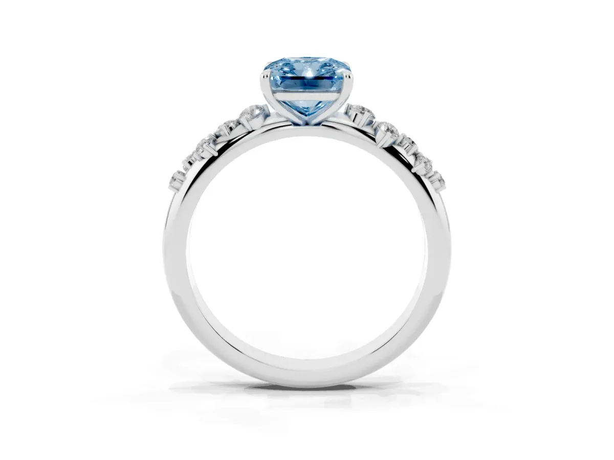 Fancy Blue Radiant Cut Diamond Cluster Prong-Set Solitaire Ring Platinum