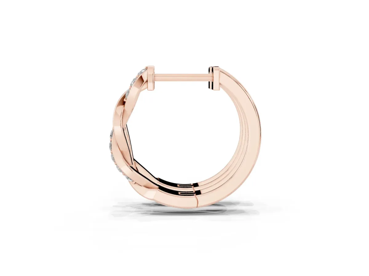 Round Cut Diamond Twisted Pavé Hoop Earrings Rose gold