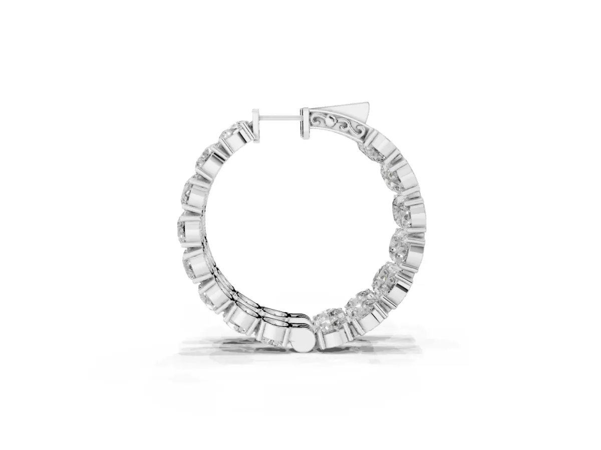 Round Cut Diamond Inside-Out Hoop Earrings with Shared Prong Setting Silver