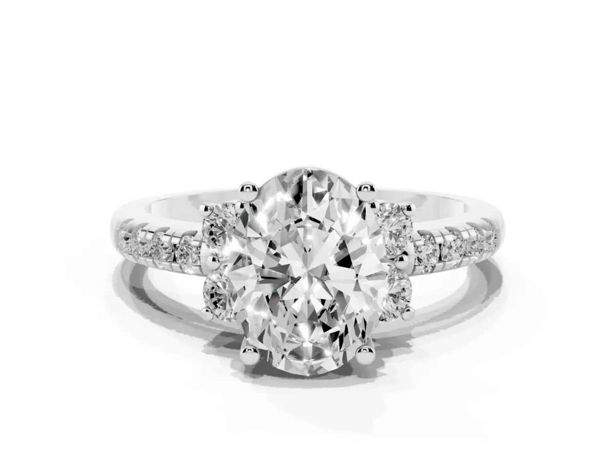 Oval Cut Diamond Three-Stone Pave Band with Four-Prong Setting Platinum