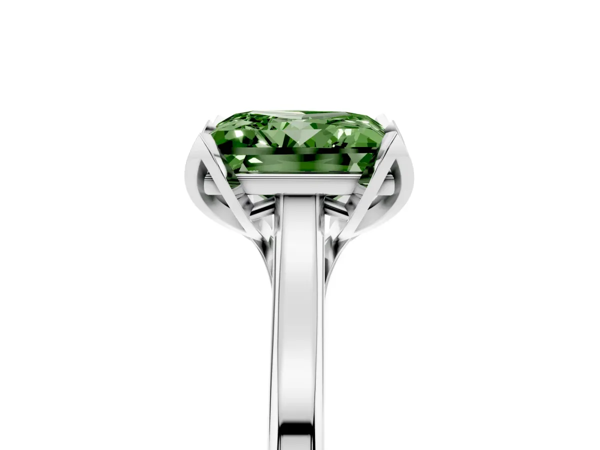 Fancy Green Princess Cut Diamond Solitaire Ring with Flower Prong Setting and Classic Band Platinum