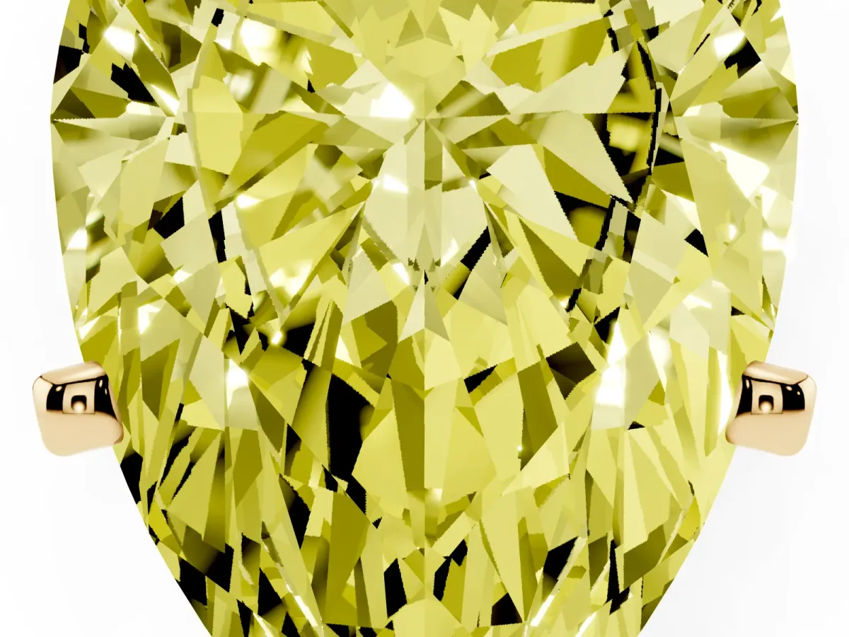 Fancy Yellow Pear Cut Diamond Solitaire Ring with Prong Setting and Classic Band Yellow gold