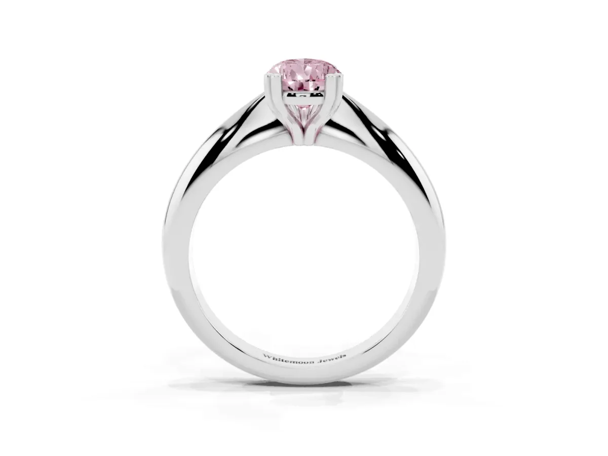 Fancy Pink Pear Cut Cut Solitaire Engagement Ring with Tapered Band and Four-Prong Setting White gold