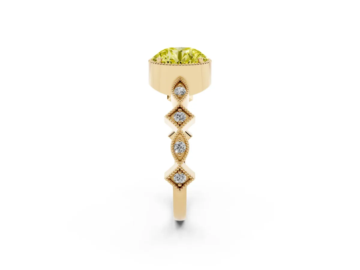 Fancy Yellow Round Cut Milgrain Marquise Diamond Twist Band Ring Yellow gold