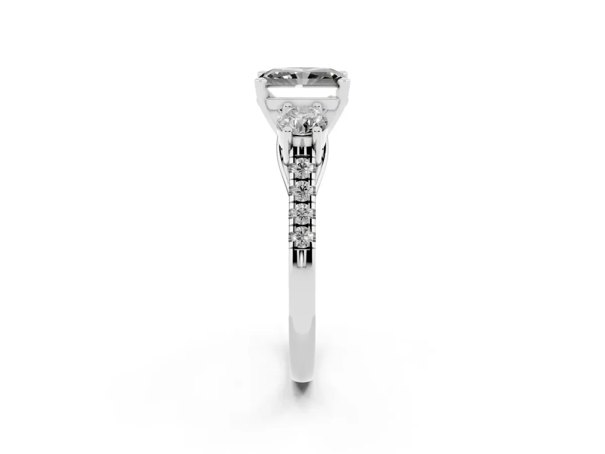 Fancy Black Three-Stone Radiant Cut Diamond Pavé Band with Four-Prong Setting Silver