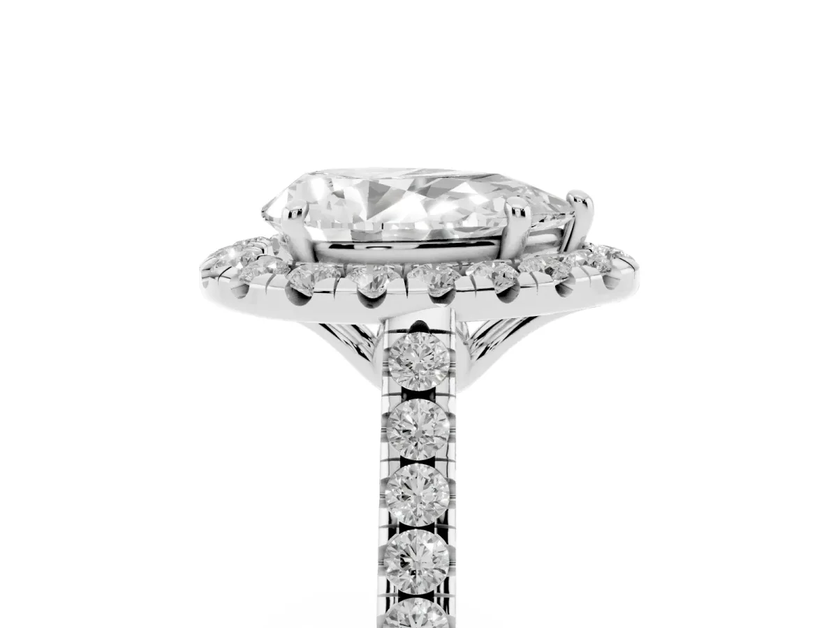 Pear Cut Halo Pavé Diamond Engagement Ring with Four-Prong Setting Silver
