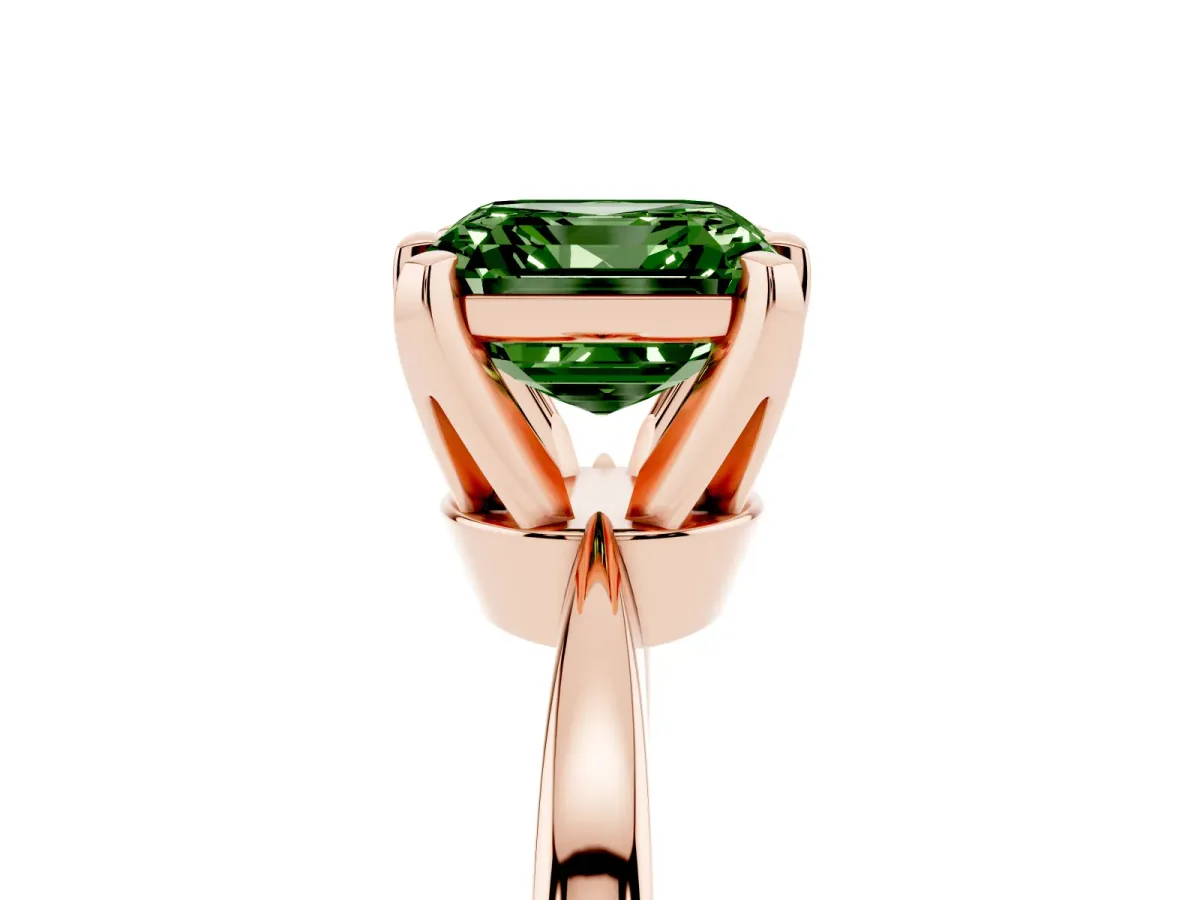 Fancy Green Asscher Cut Solitaire Engagement Ring with Six-Prong Setting and Tapered Band Rose gold