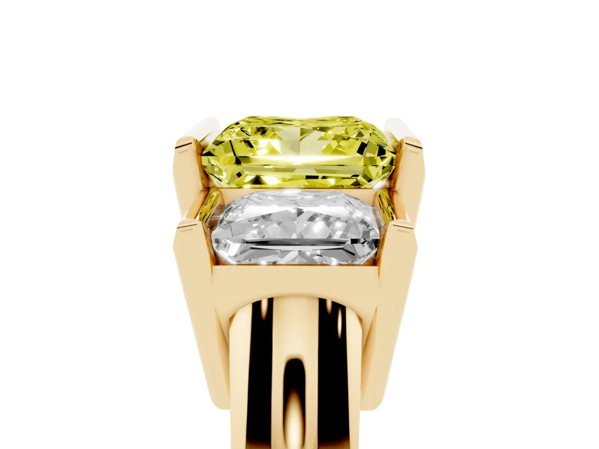 Fancy Yellow Three Stone Princess Cut Cut Channel Set Diamond Ring Yellow gold